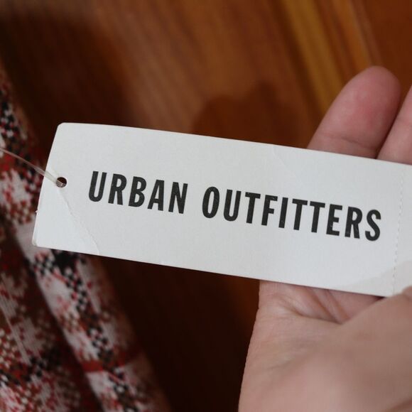 Urban Outfitters Plaid Retro Rose Pink Pull On Flare Pants Fall Bell Bottom NWT - Picture 12 of 13